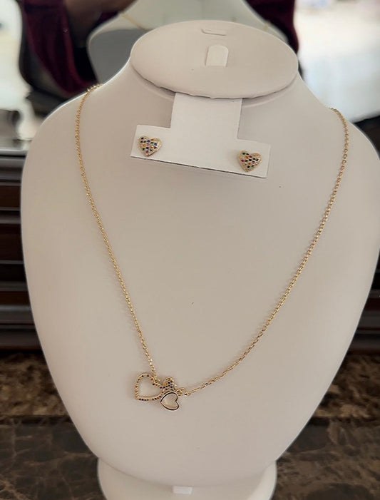 Double Heart Set earrings and necklace